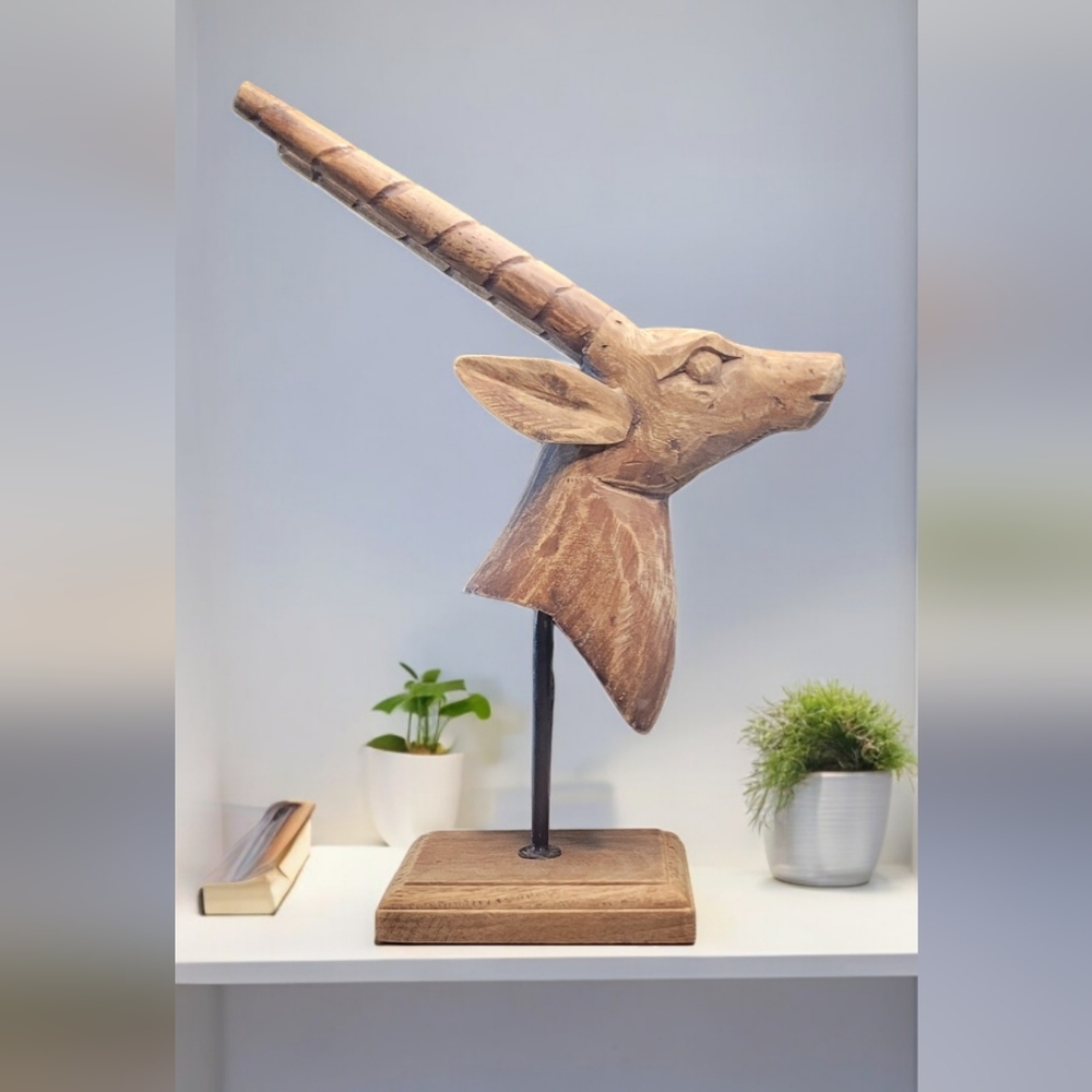 Wood Antelope Head Sculpture